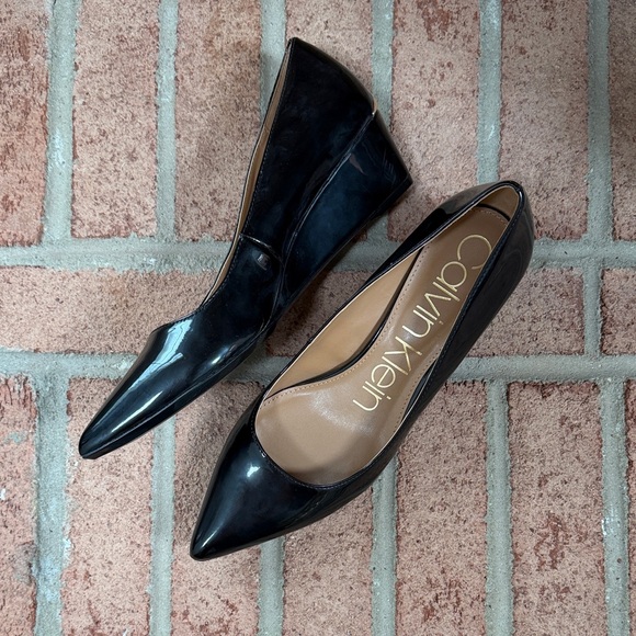 Calvin Klein Black Patent Wedge Shoes, Size 8.5, NWOT - Picture 4 of 11